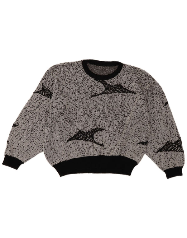 Винтажный женский укороченный джемпер с абстрактным узором и круглым вырезом, свитер, Великобритания, 18 XL, серый цвет