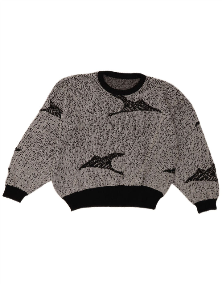 Винтажный женский укороченный джемпер с абстрактным узором и круглым вырезом, свитер, Великобритания, 18 XL, серый цвет