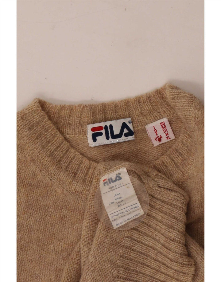 Мужской свитер Fila с круглым вырезом IT 50, средний коричневый, шерсть в крапинку
