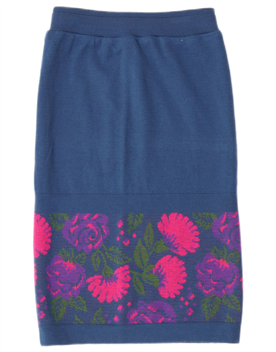 ВИНТАЖНЫЙ женский комплект из 3 предметов IT 46 Большой W26 Темно-синий с цветочным принтом из натуральной шерсти