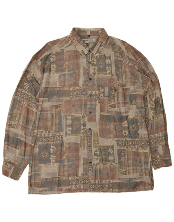 Мужская рубашка ANGELO LITRICO, размер 43/44 XL, бежевая, вискоза с геометрическим рисунком, ацтек