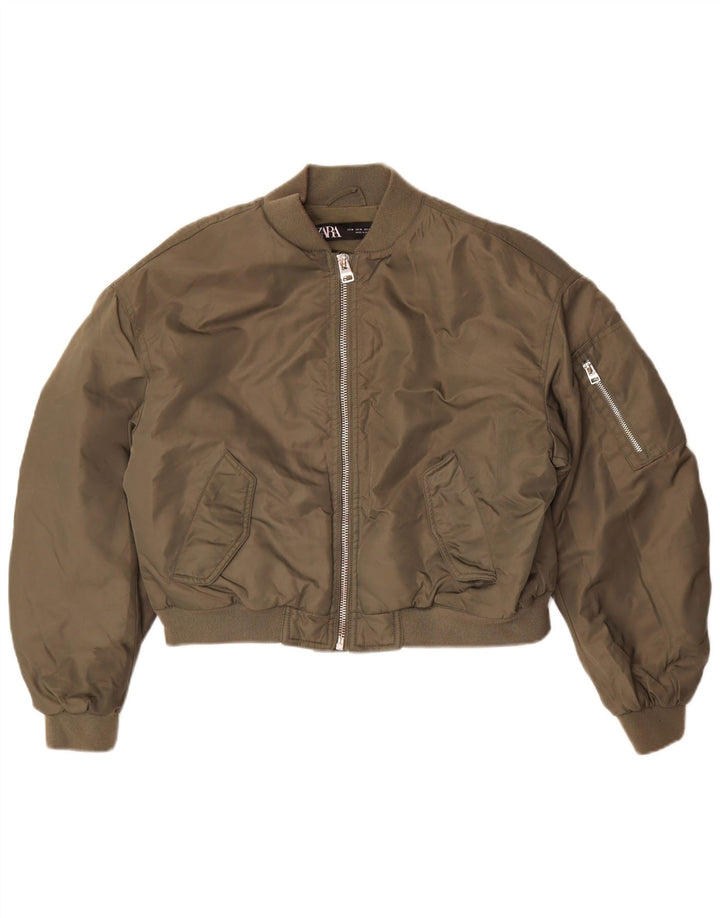 Женская укороченная куртка-авиатор Zara Oversized Flight UK 14, средний цвет хаки
