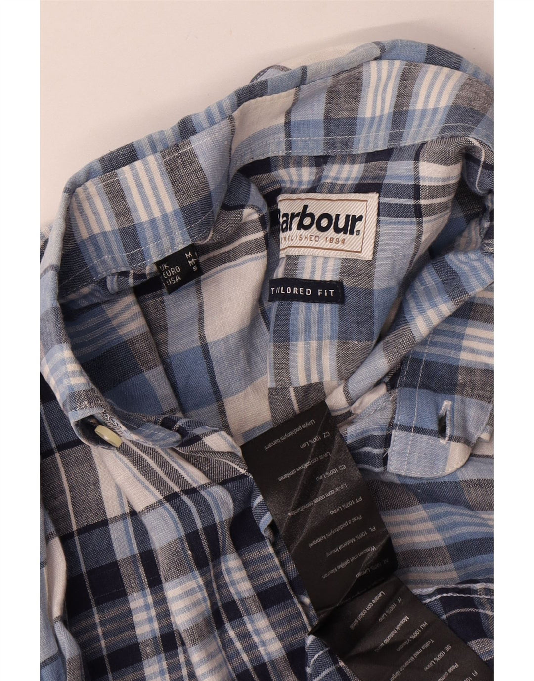 Мужская рубашка индивидуального кроя BARBOUR, льняная синяя клетка среднего размера