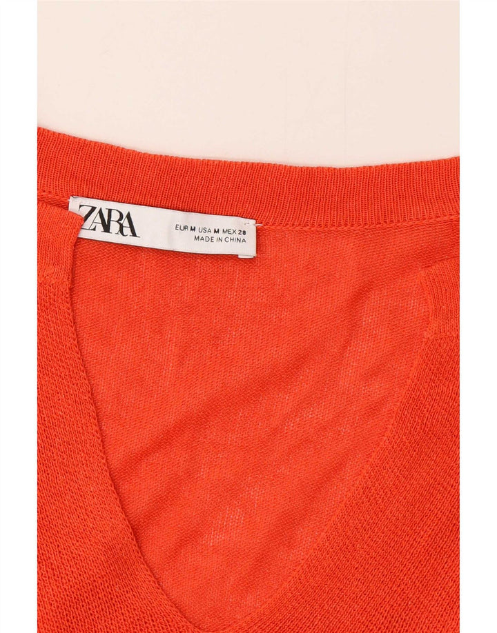 Женский свободный джемпер с v-образным вырезом Zara UK 14, средний оранжевый