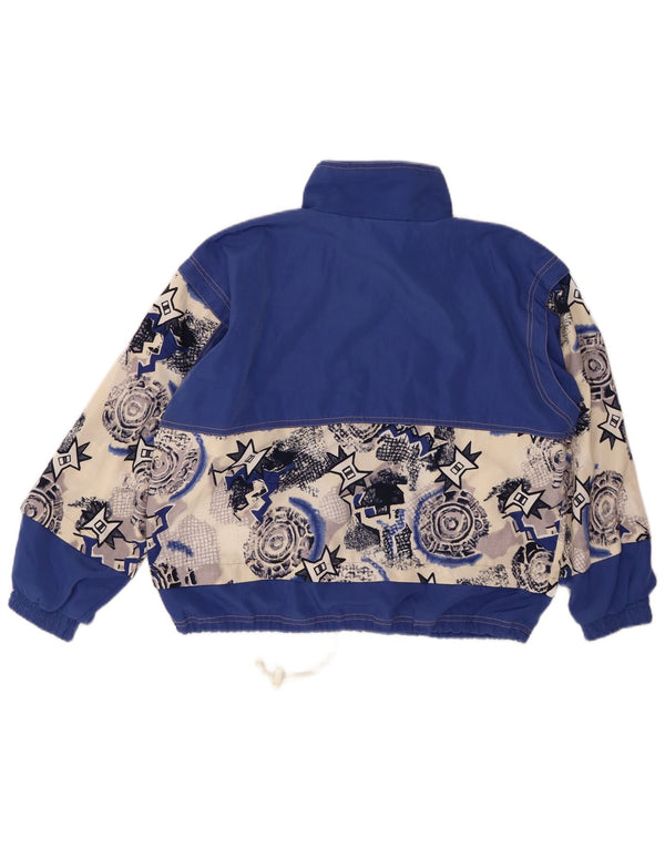 ВИНТАЖНЫЙ женский спортивный костюм, верхняя куртка UK 22, размер 3XL, синий хлопок с геометрическим рисунком