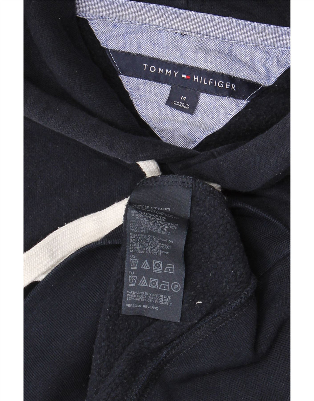 TOMMY HILFIGER Мужской джемпер с капюшоном среднего размера, темно-синий, хлопок