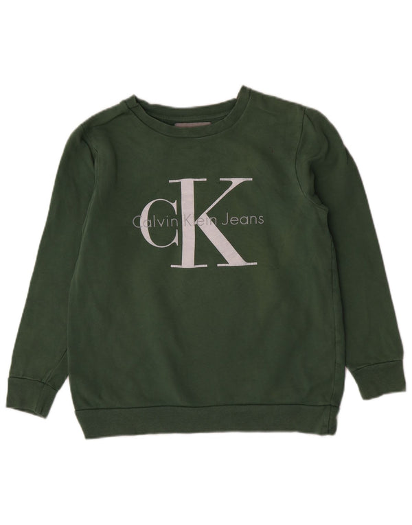 Женский свитер с рисунком Calvin Klein Jeans UK 6 XS, зеленый хлопок
