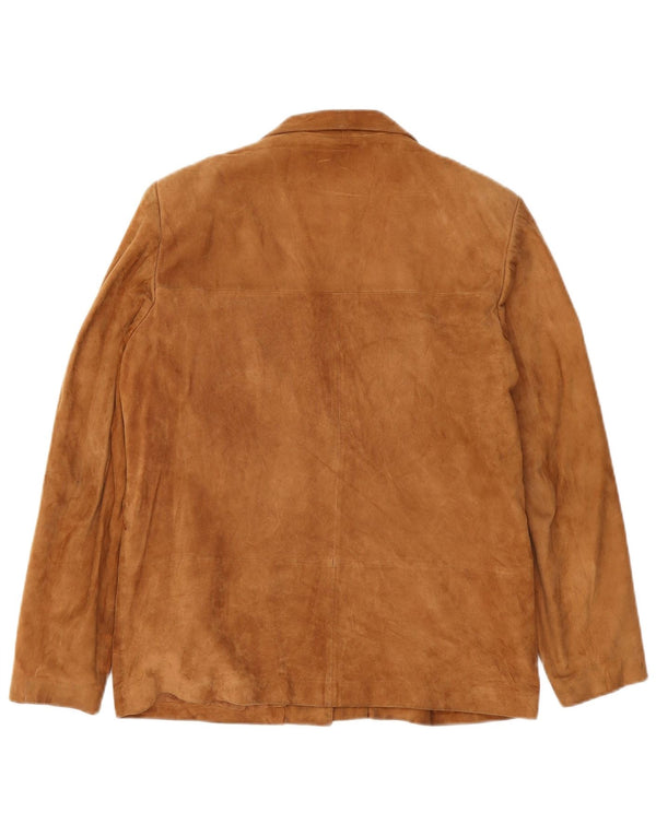 Винтажный женский замшевый пиджак на 3 пуговицах IT 48 XL Бежевый кожаный