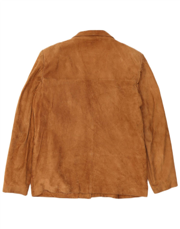 Винтажный женский замшевый пиджак на 3 пуговицах IT 48 XL Бежевый кожаный