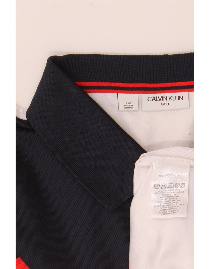 Мужская рубашка-поло Calvin Klein, большая белая полиэстер с цветными блоками