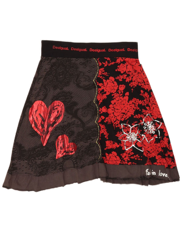 Женская юбка трапециевидного силуэта с рисунком Desigual XL W36, черный хлопок с цветочным принтом