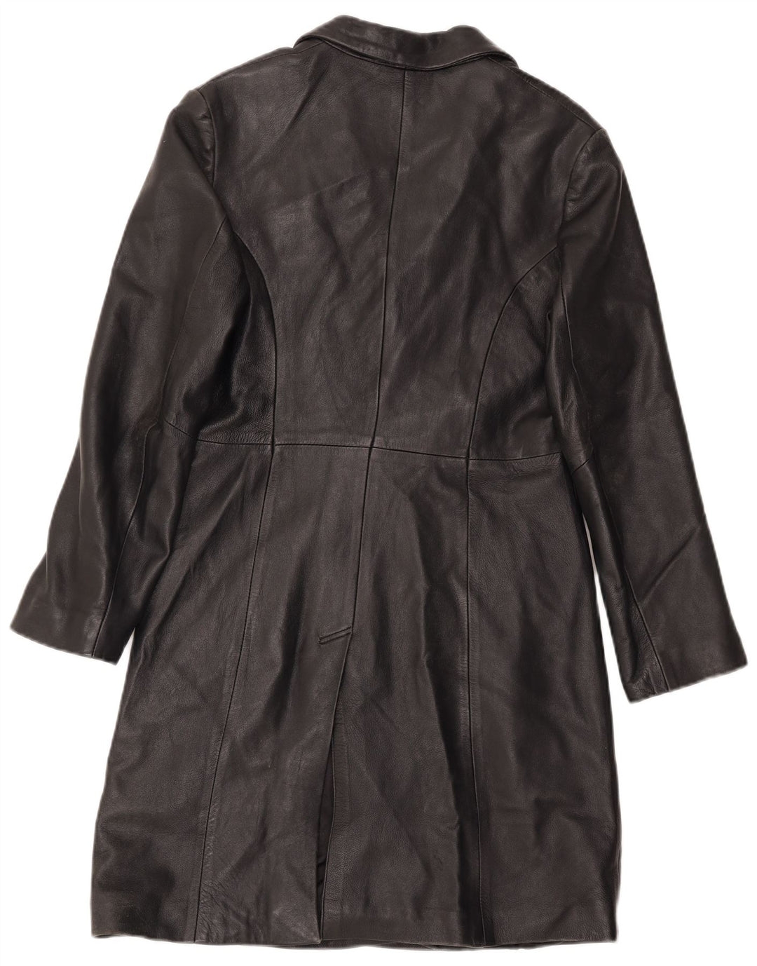 Винтажное женское кожаное пальто UK 12, среднее черное кожаное пальто