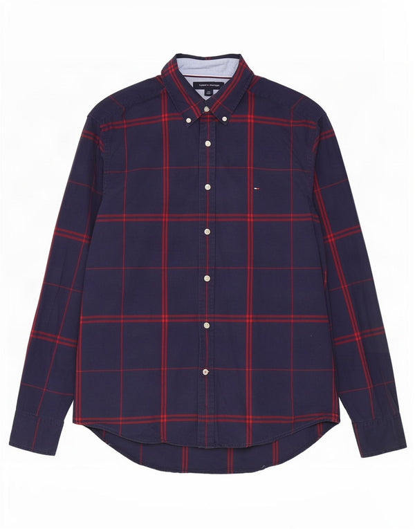 Мужская рубашка Tommy Hilfiger, большая темно-синяя клетка в клетку, хлопок