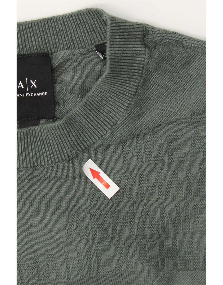 Мужской джемпер с круглым вырезом Armani Exchange, маленький зеленый хлопковый свитер