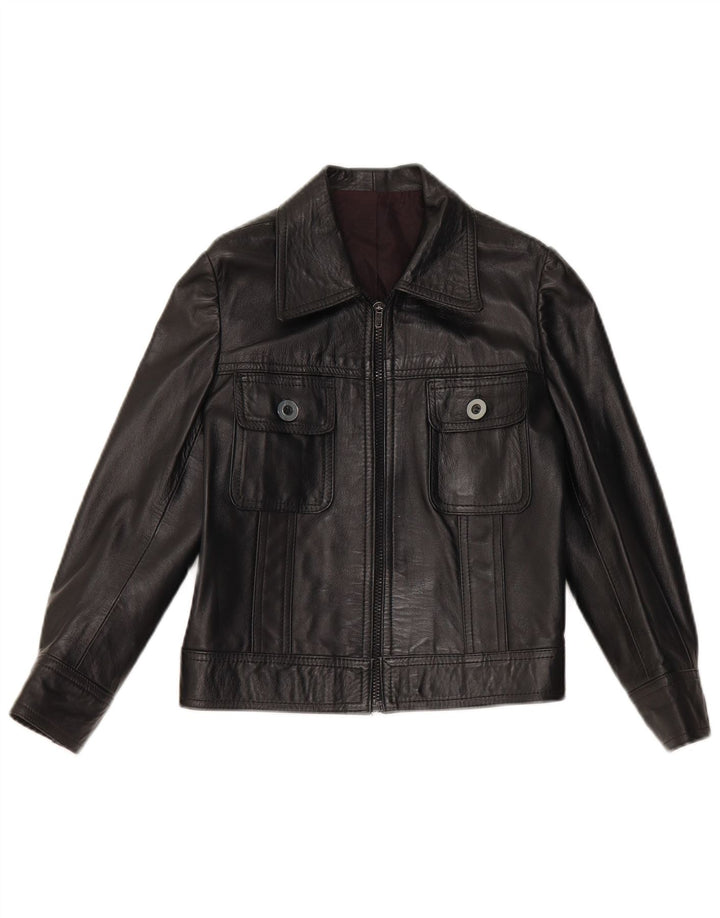 Винтажная женская укороченная кожаная куртка UK 10, маленькая черная кожаная