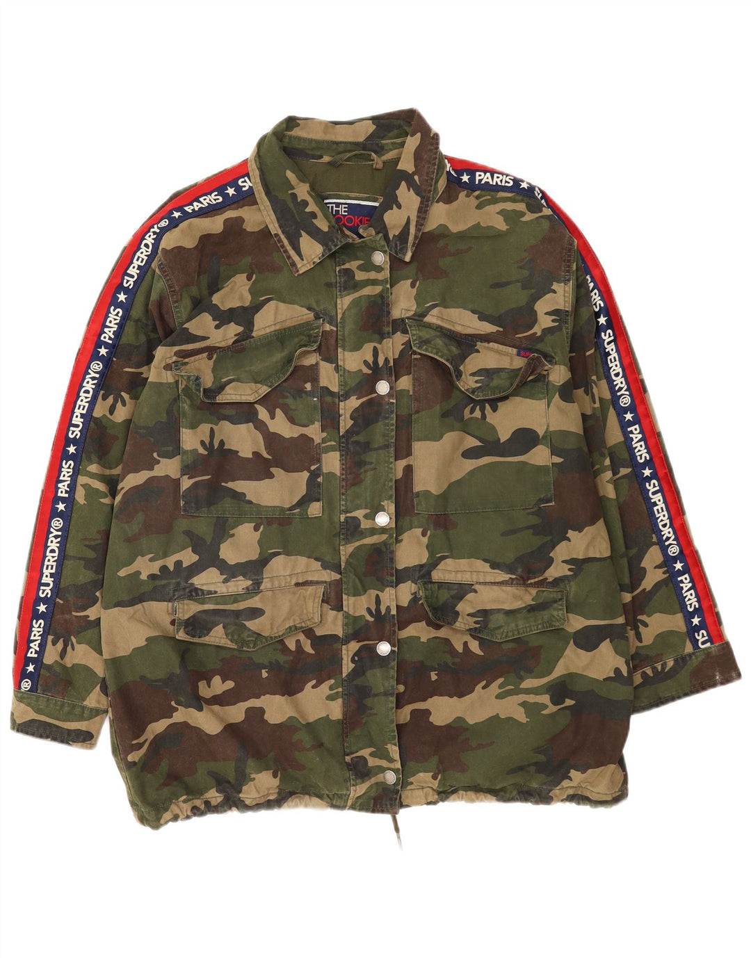 Женская куртка с графическим рисунком Superdry UK 14, большой камуфляж цвета хаки