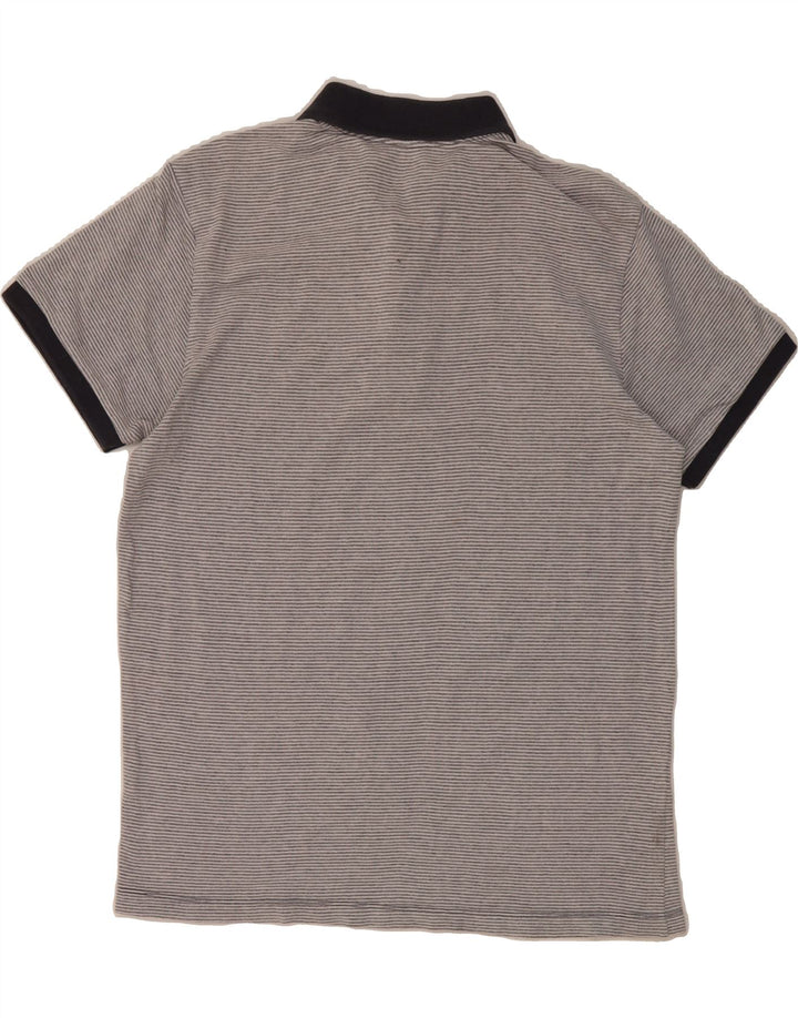BENETTON Mens Polo Shirt Large Grey Striped Cotton Vintage Benetton and Second-Hand Benetton from Messina Hembry 