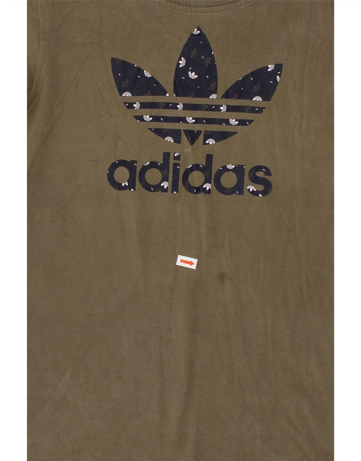 ADIDAS Womens Graphic T-Shirt Top EU 38 Medium Khaki Cotton Vintage Adidas and Second-Hand Adidas from Messina Hembry 