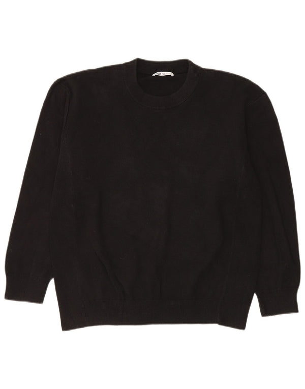 Мужской джемпер с круглым вырезом Zara, средний черный хлопковый свитер