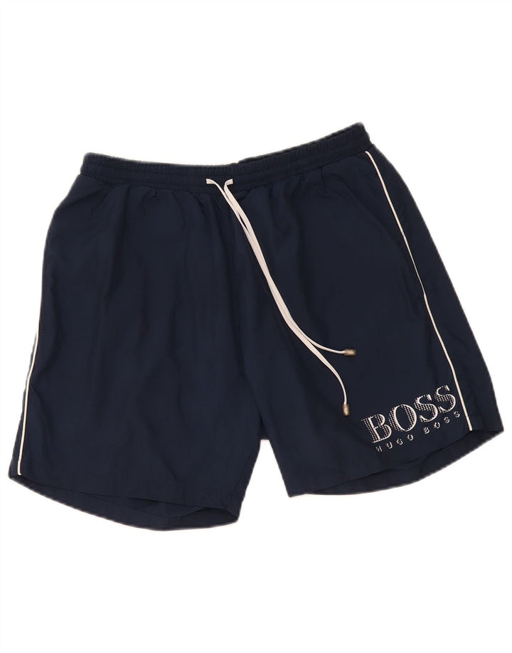 Мужские спортивные шорты с рисунком Hugo Boss, средний темно-синий, полиэстер