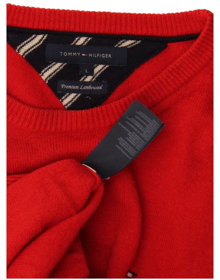 Мужской свитер с вырезом лодочкой Tommy Hilfiger, большой красный из овечьей шерсти