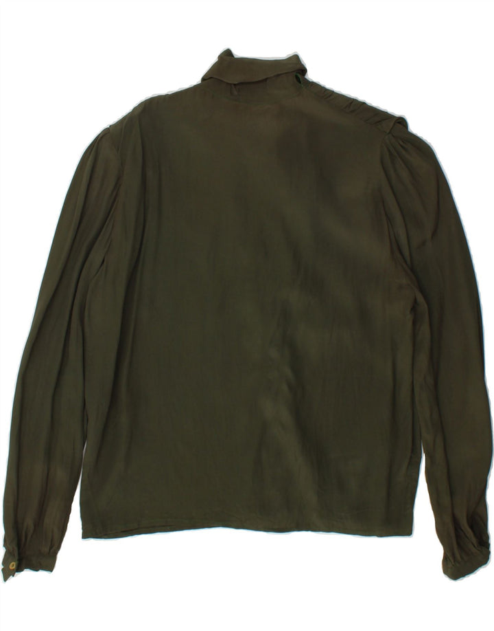 VINTAGE Womens Front Tie Shirt Blouse IT 42 Medium Khaki Vintage Vintage and Second-Hand Vintage from Messina Hembry 