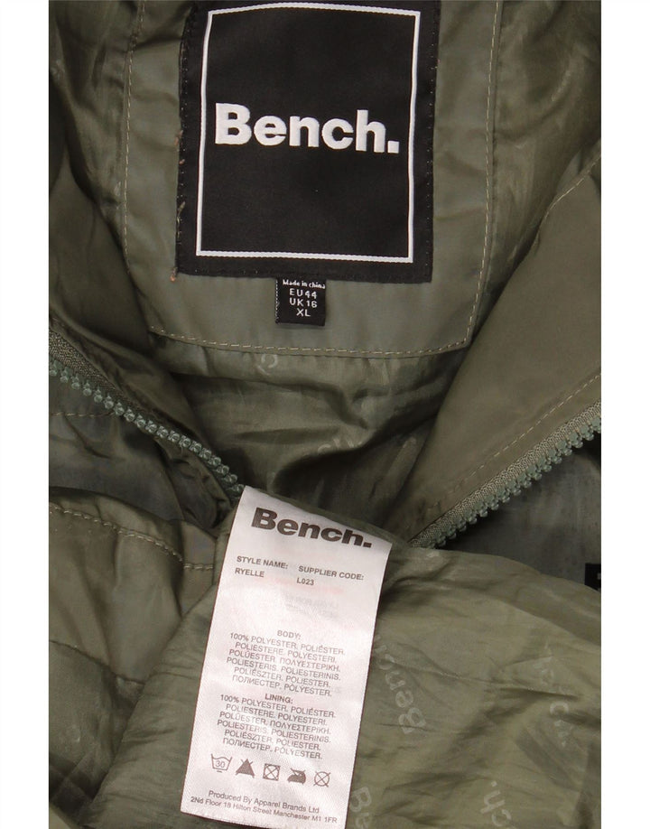 Женское длинное стеганое пальто с капюшоном Bench UK 16, большой полиэстер цвета хаки