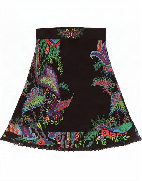 Женская юбка-трапеция с рисунком Desigual, средний W30, черная вискоза с цветочным принтом