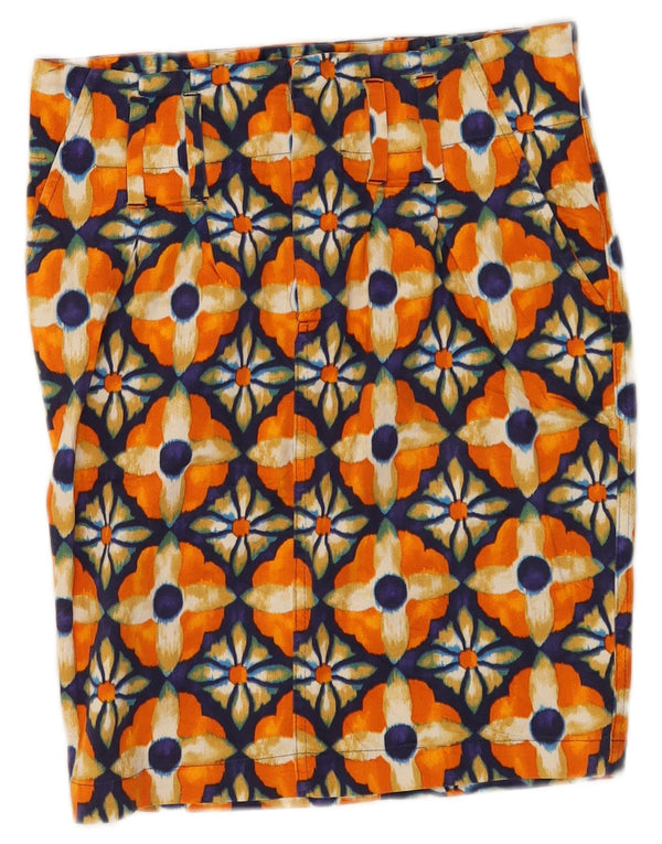 Zara Женская облегающая юбка-карандаш маленького размера W26 Оранжевая хлопковая с геометрическим рисунком