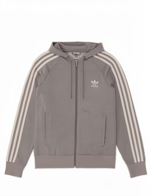 Женский свитер с капюшоном на молнии Adidas UK 12 средний серый полиэстер Спортивный