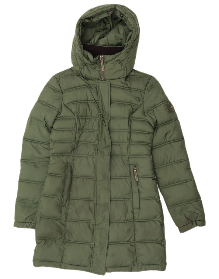 Женское пуховое пальто с капюшоном Superdry UK 6 XS, зеленый полиэстер