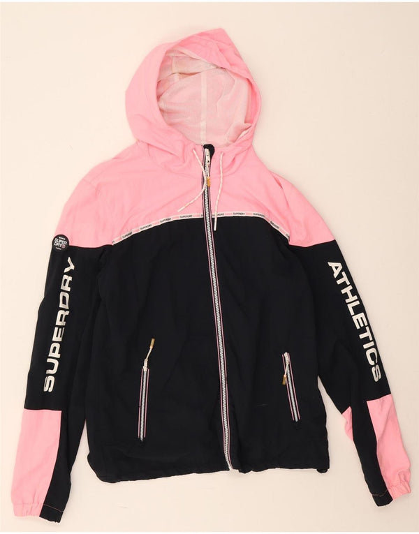 Женская дождевик с капюшоном Superdry UK 18 XL, черный нейлон с цветными блоками