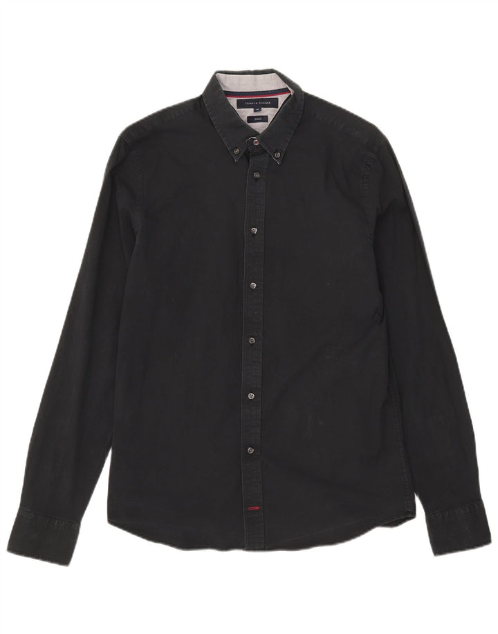 Мужская рубашка Tommy Hilfiger из хлопка среднего размера, черная