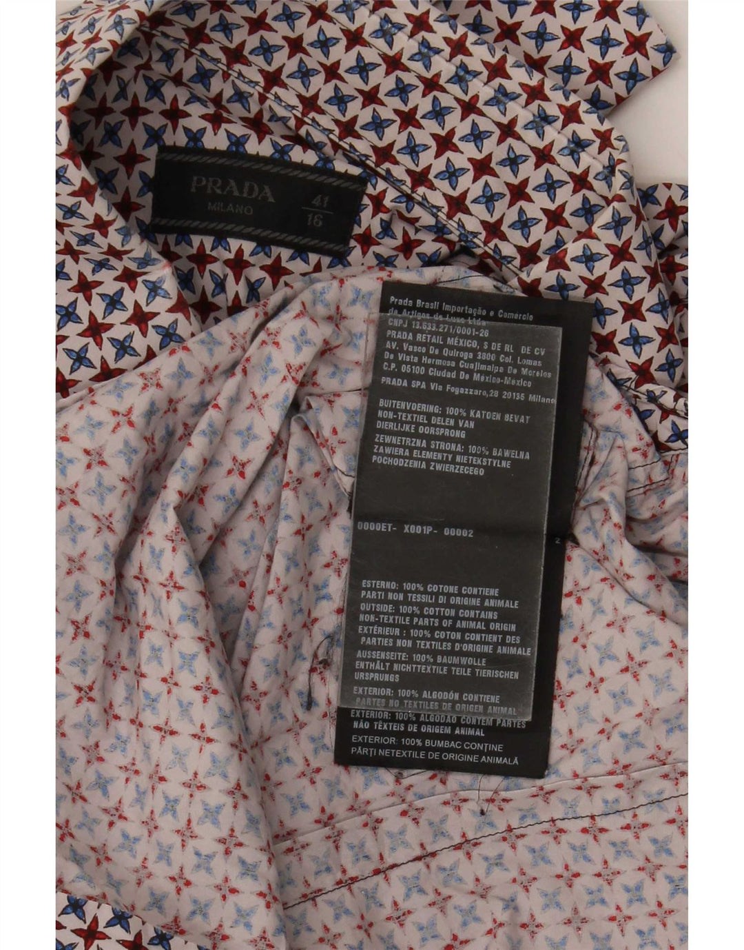Мужская рубашка Prada, размер 16 41, большая разноцветная хлопковая рубашка с геометрическим рисунком