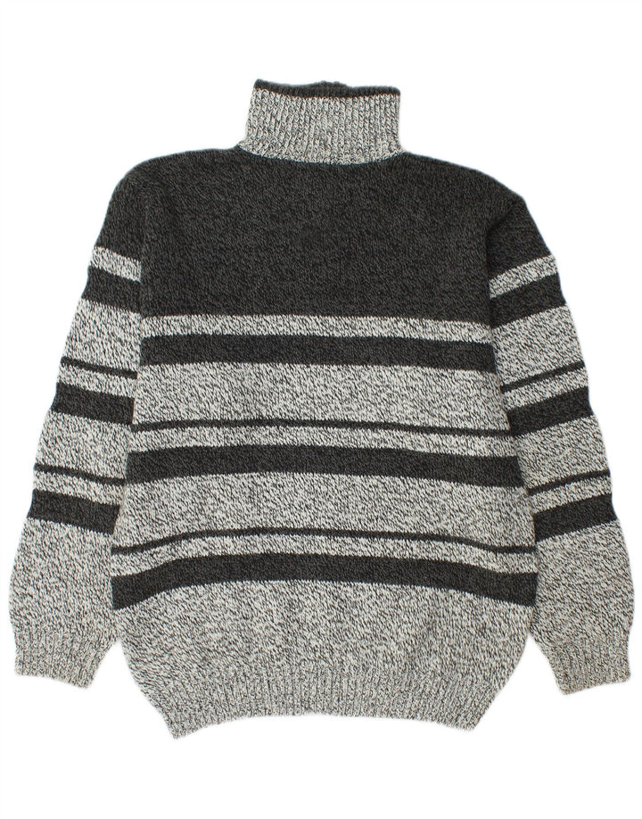 Винтажный мужской джемпер с воротником на молнии, свитер среднего серого цвета в полоску, акриловый