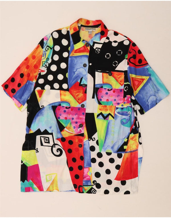 Женская рубашка оверсайз VINTAGE UK 10/12 маленькая разноцветная с геометрическим узором