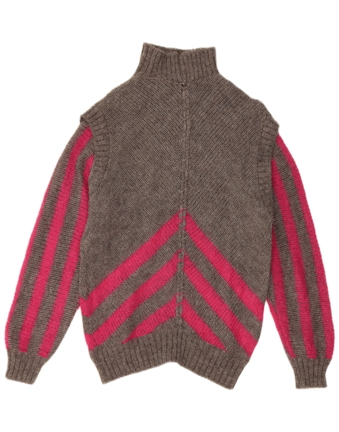 Винтажный женский джемпер с высоким воротником IT 42, средний серый в полоску