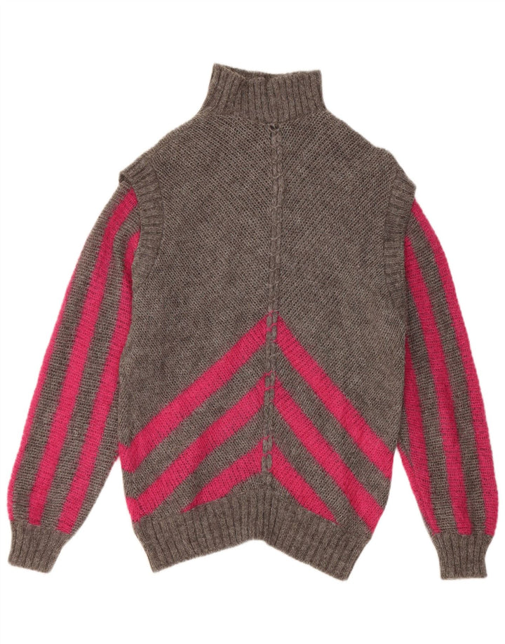 Винтажный женский джемпер с высоким воротником IT 42, средний серый в полоску