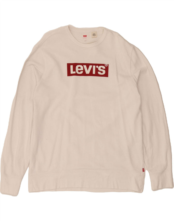 LEVI'S Mens Graphic Sweatshirt Jumper Medium White Cotton Vintage Levi's and Second-Hand Levi's from Messina Hembry 
