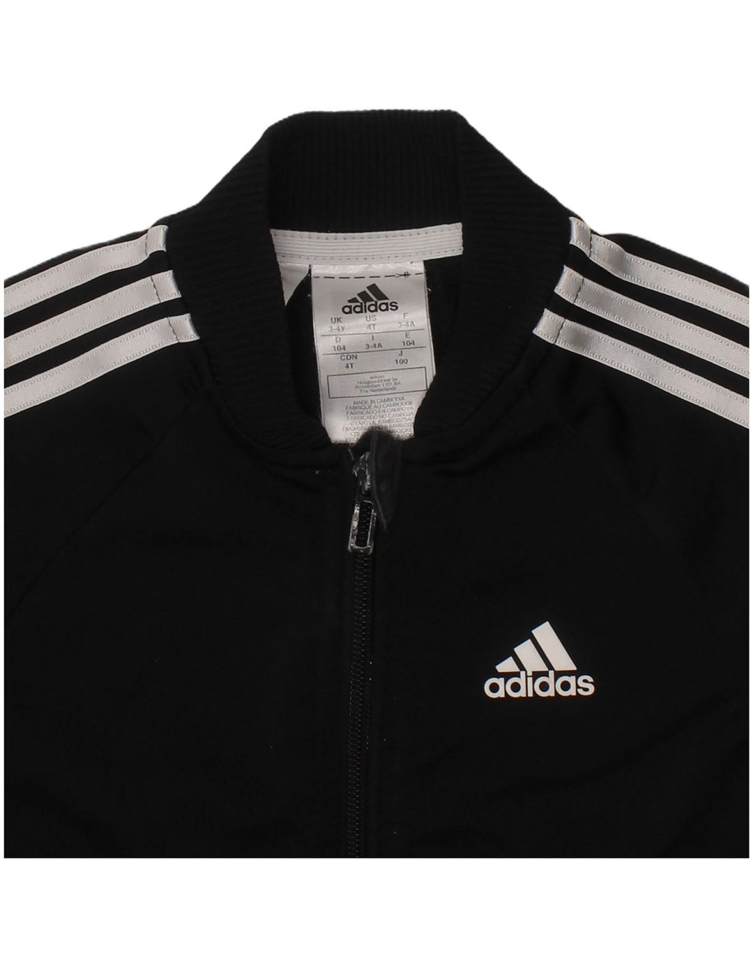 ADIDAS Boys Tracksuit Top Jacket 3-4 Years Black Polyester