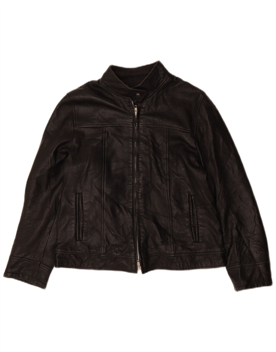 ВИНТАЖНАЯ женская кожаная куртка свободного кроя UK 6 XS, черная кожа