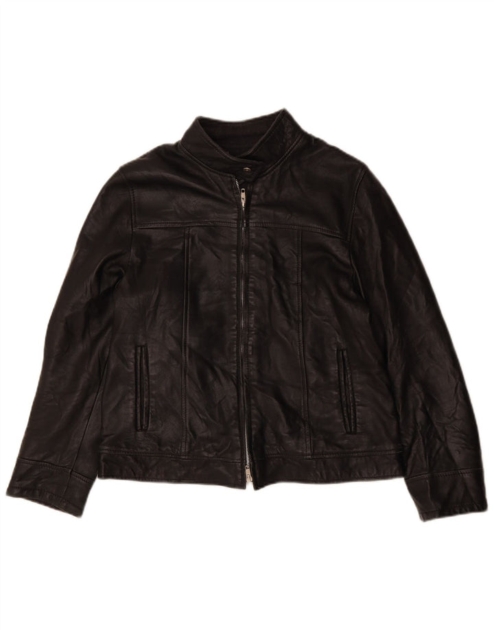 ВИНТАЖНАЯ женская кожаная куртка свободного кроя UK 6 XS, черная кожа