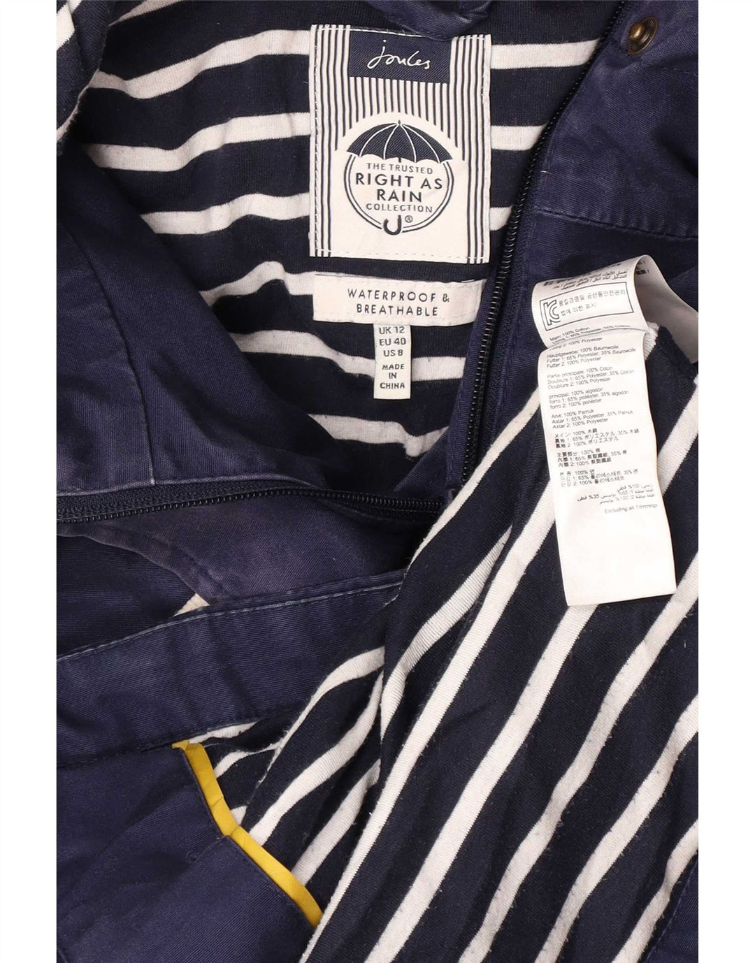 Женская дождевик с капюшоном Joules UK 12, средний темно-синий, хлопок