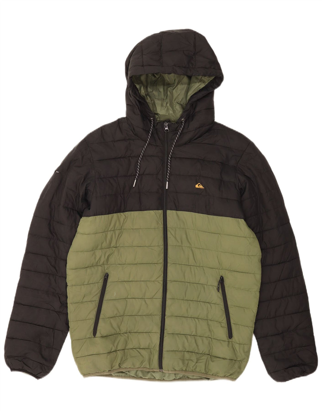 Мужская утепленная куртка с капюшоном Quiksilver UK 38, средний зеленый цвет с цветными блоками