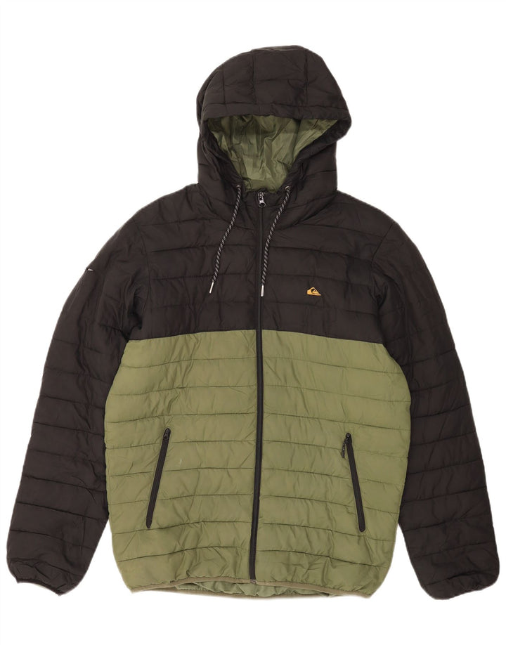 Мужская утепленная куртка с капюшоном Quiksilver UK 38, средний зеленый цвет с цветными блоками