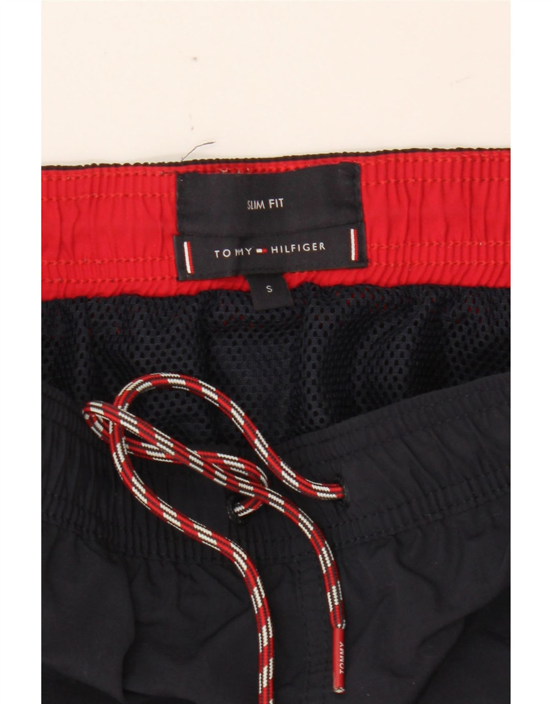 TOMMY HILFIGER Mens Graphic Sport Shorts Small Navy Blue Polyester Vintage Tommy Hilfiger and Second-Hand Tommy Hilfiger from Messina Hembry 