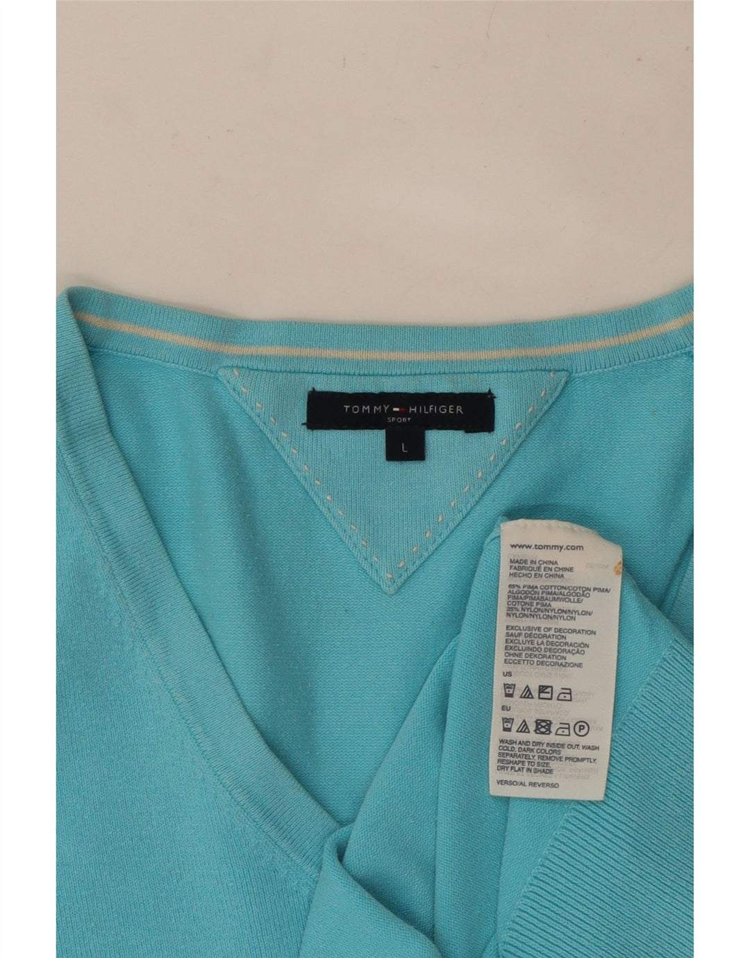 Женский джемпер с v-образным вырезом TOMMY HILFIGER UK 14, большой синий хлопок