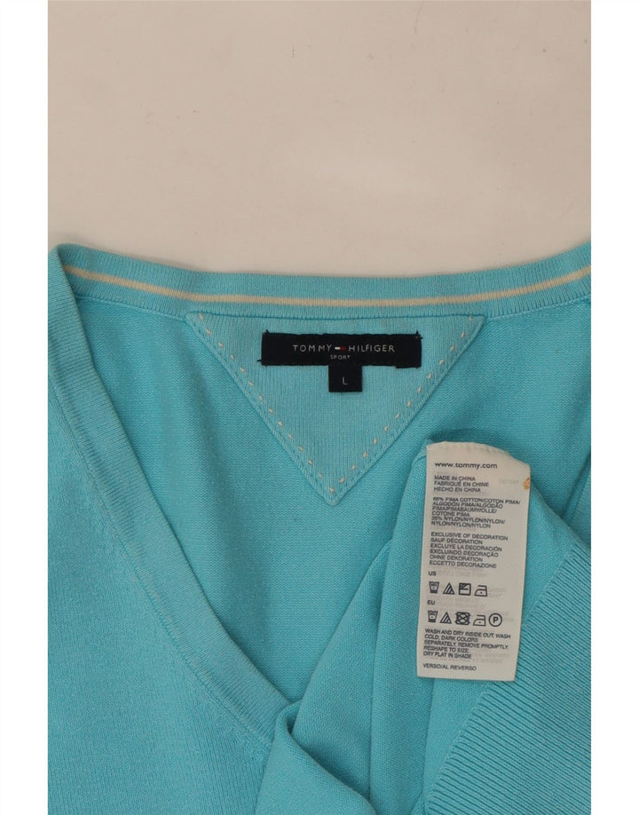 Женский джемпер с v-образным вырезом TOMMY HILFIGER UK 14, большой синий хлопок
