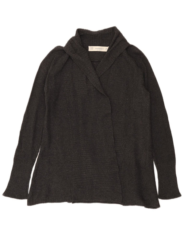 Женский открытый кардиган Zara UK 12, хлопковый средний серый цвет