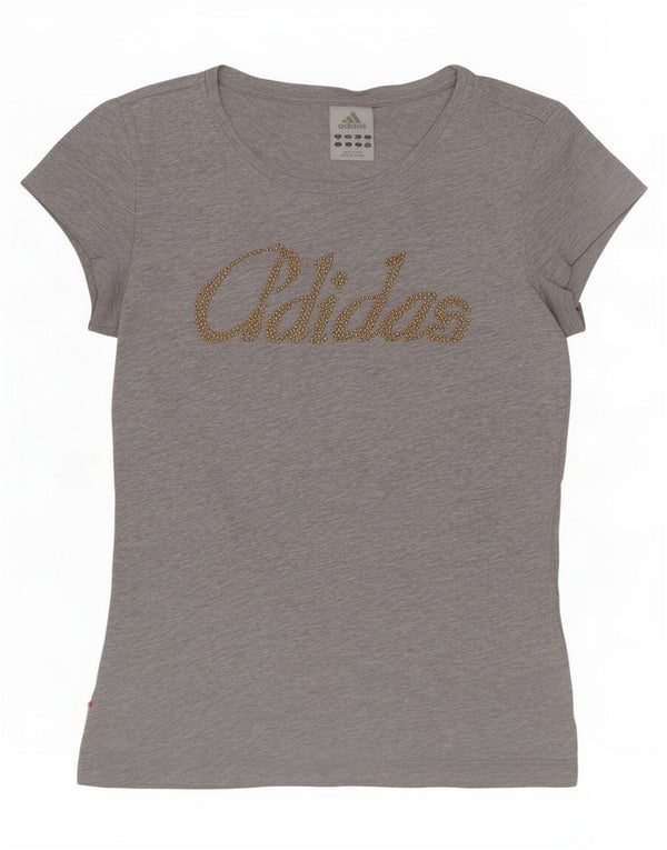 Женская футболка с рисунком Adidas Top UK 8, маленькая, серая, хлопковая